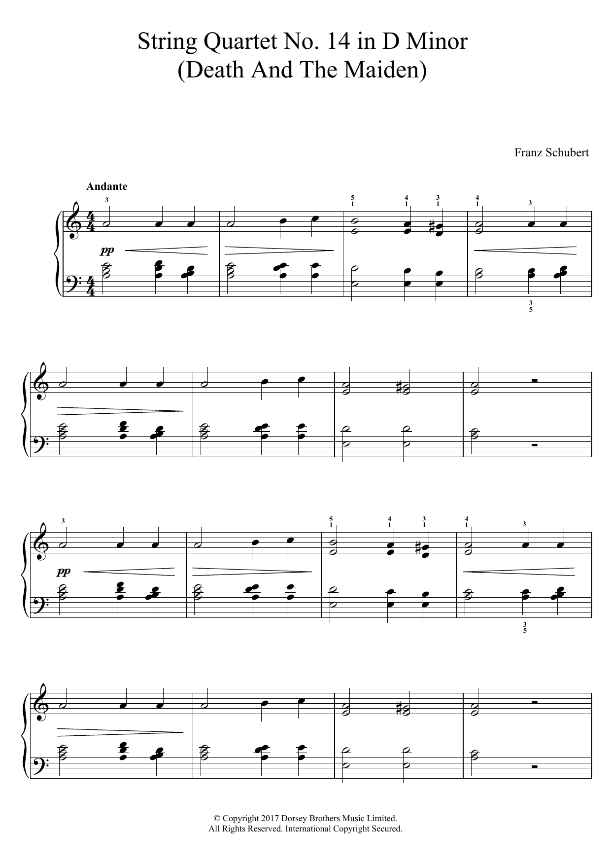 Download Franz Schubert String Quartet No. 14 in D Minor (Death And The Maiden) Sheet Music and learn how to play Easy Piano PDF digital score in minutes