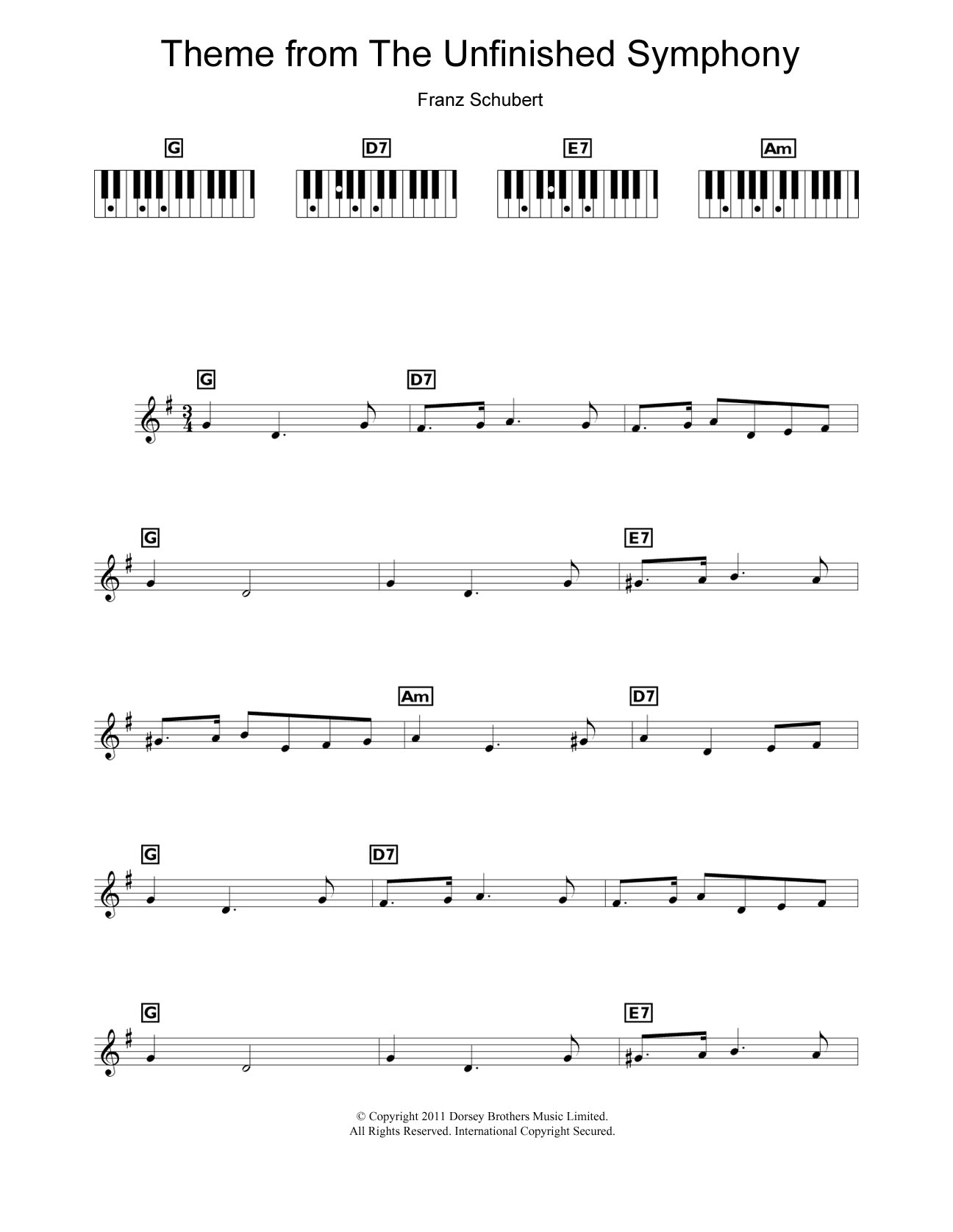 Download Franz Schubert Theme From The Unfinished Symphony Sheet Music and learn how to play Keyboard PDF digital score in minutes