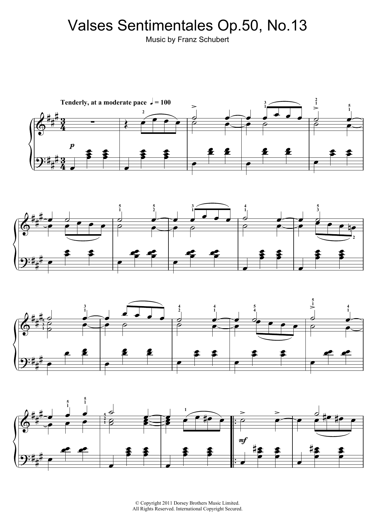 Download Franz Schubert Valses Sentimentales, Op.50 No.13 Sheet Music and learn how to play Piano PDF digital score in minutes