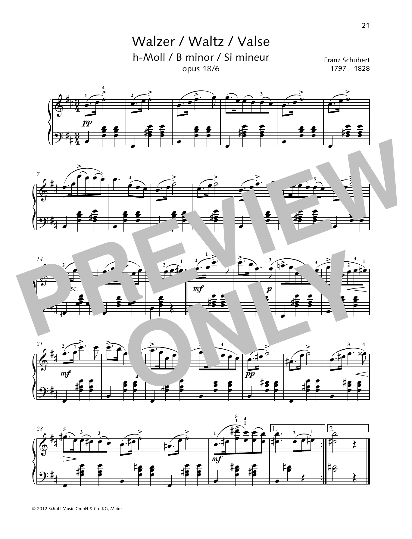 Download Franz Schubert Waltz B Minor Sheet Music and learn how to play Piano Solo PDF digital score in minutes