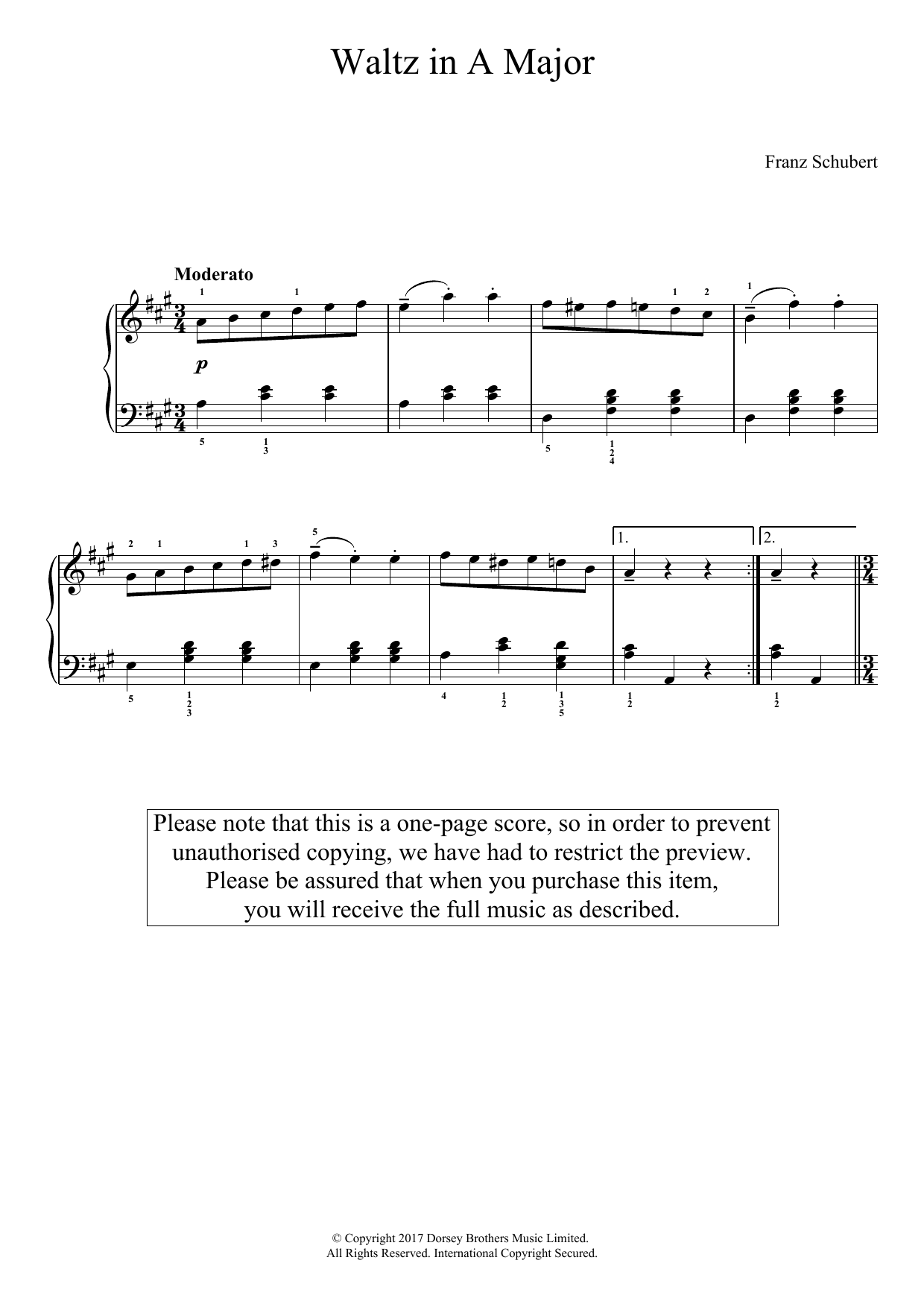 Download Franz Schubert Waltz In A Major Sheet Music and learn how to play Easy Piano PDF digital score in minutes