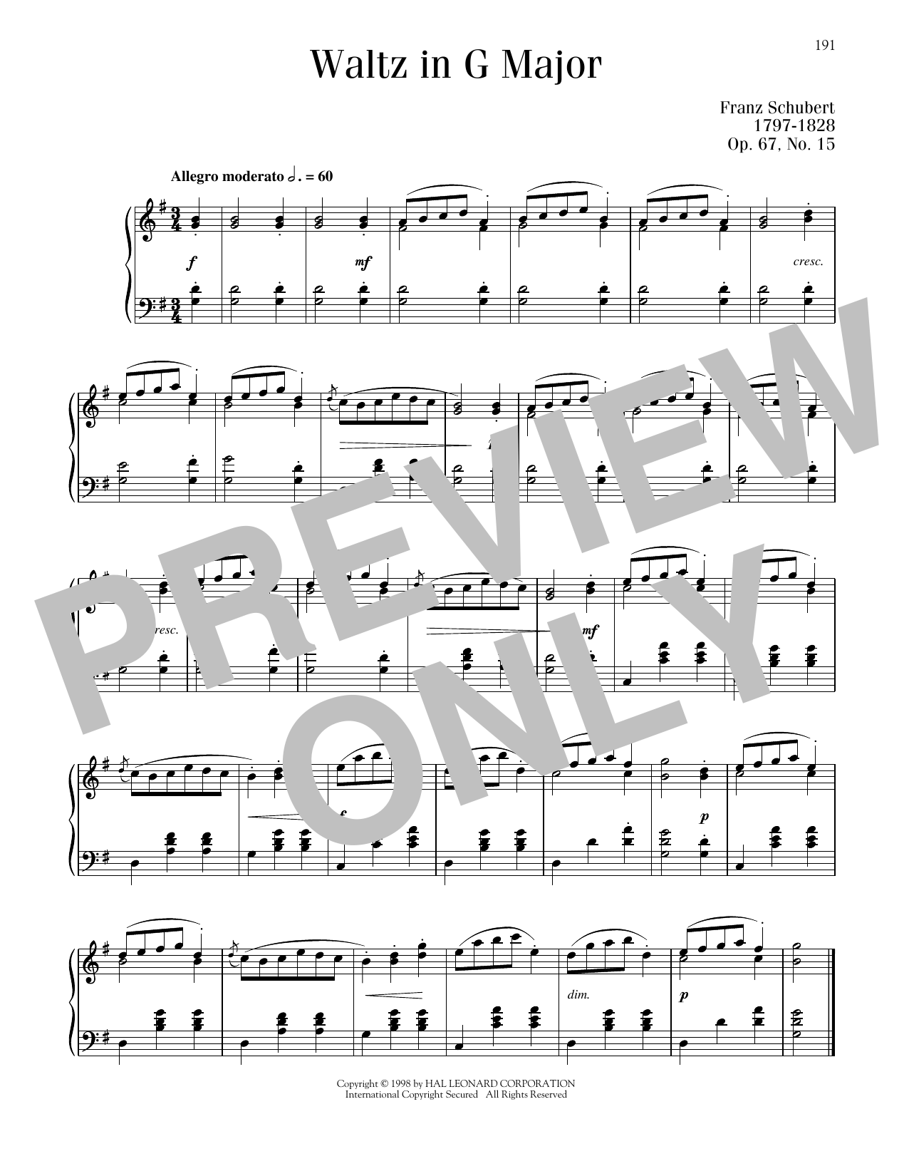 Download Franz Schubert Waltz In G Major, Op. 67, No. 15 Sheet Music and learn how to play Piano Solo PDF digital score in minutes