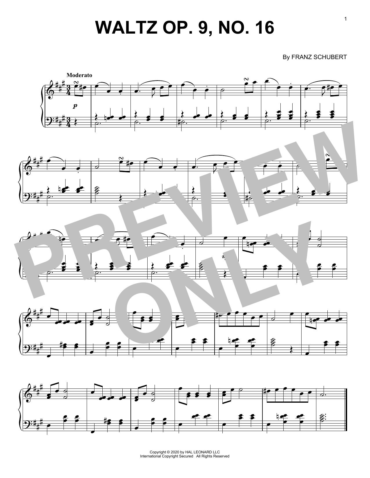Download Franz Schubert Waltz, Op. 9, No. 16 Sheet Music and learn how to play Piano Solo PDF digital score in minutes