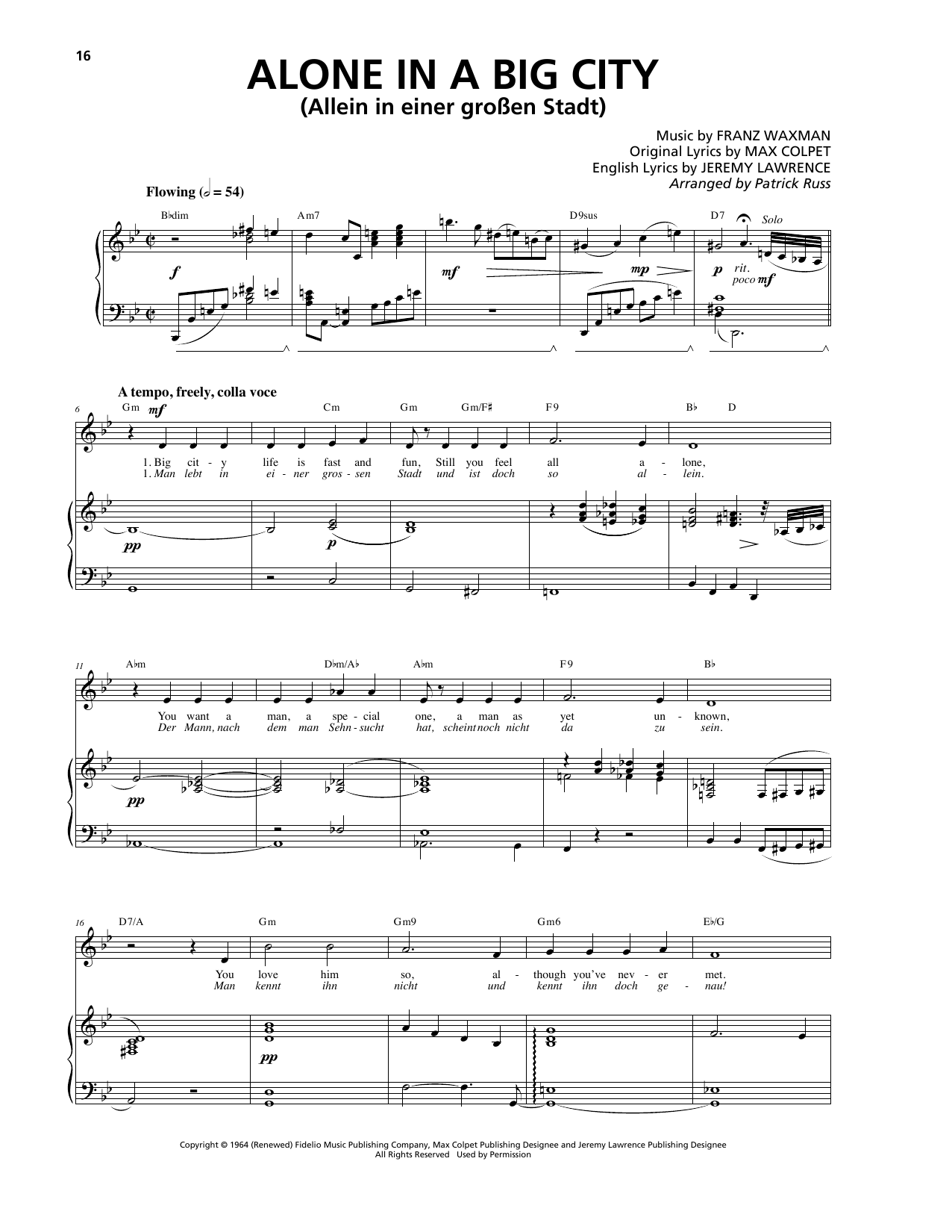 Download Franz Waxman Alone In A Big City Sheet Music and learn how to play Piano, Vocal & Guitar (Right-Hand Melody) PDF digital score in minutes