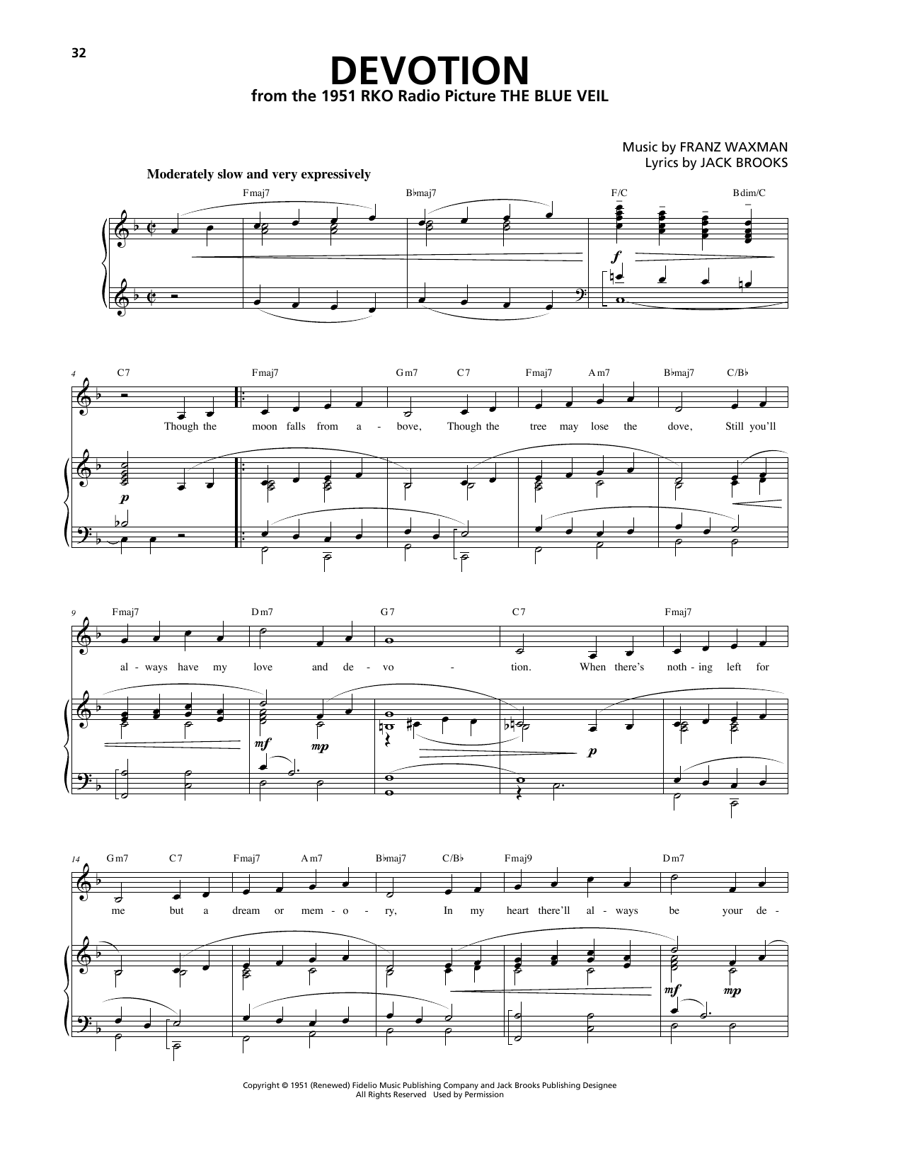 Download Franz Waxman Devotion Sheet Music and learn how to play Piano, Vocal & Guitar (Right-Hand Melody) PDF digital score in minutes