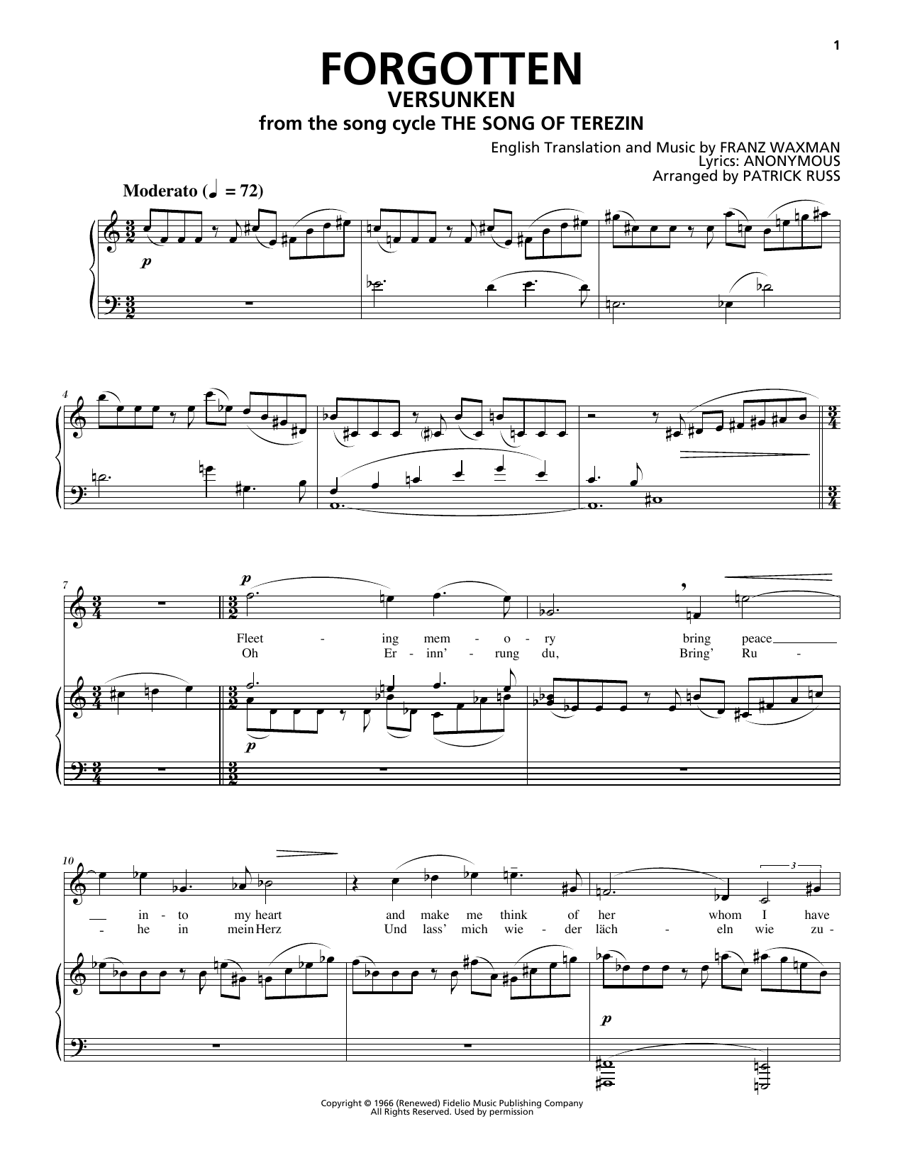 Download Franz Waxman Forgotten (Versunken) Sheet Music and learn how to play Piano & Vocal PDF digital score in minutes