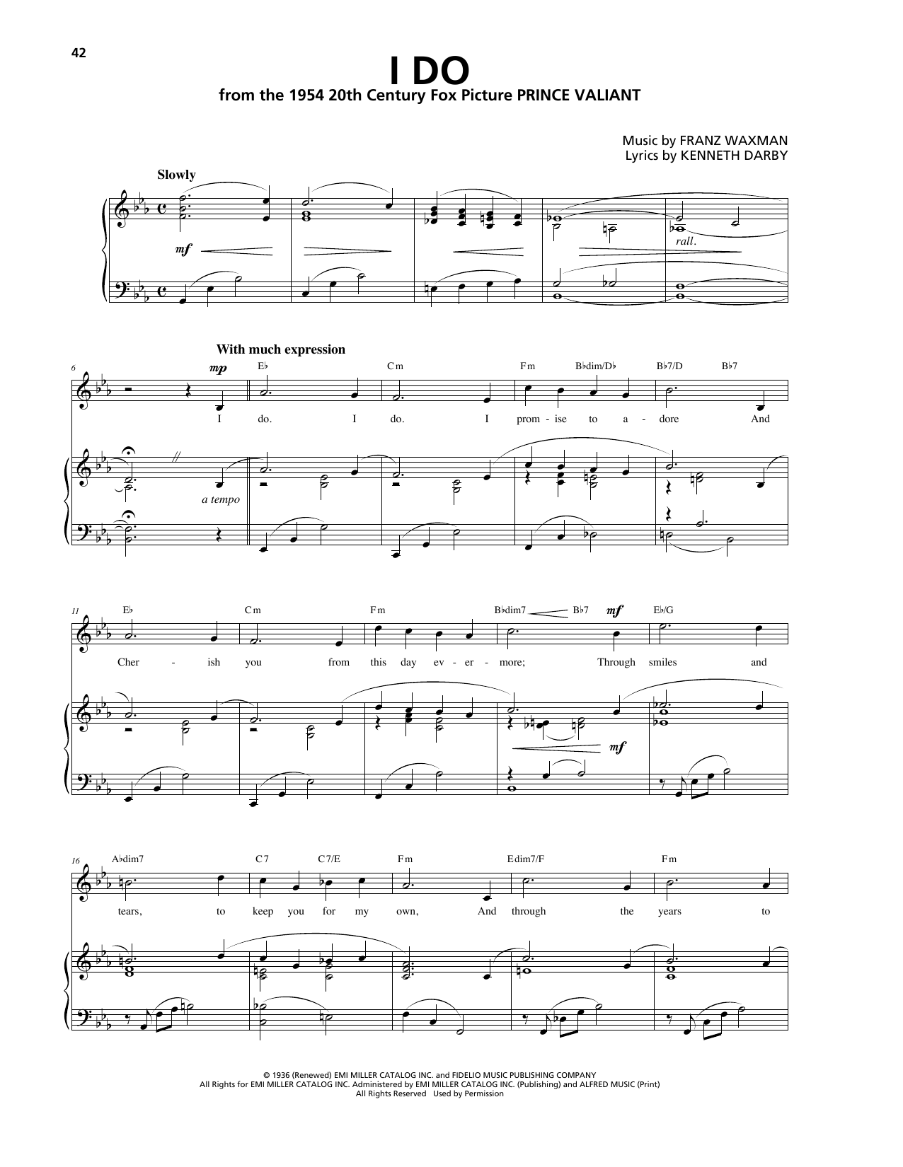 Download Franz Waxman I Do Sheet Music and learn how to play Piano, Vocal & Guitar (Right-Hand Melody) PDF digital score in minutes