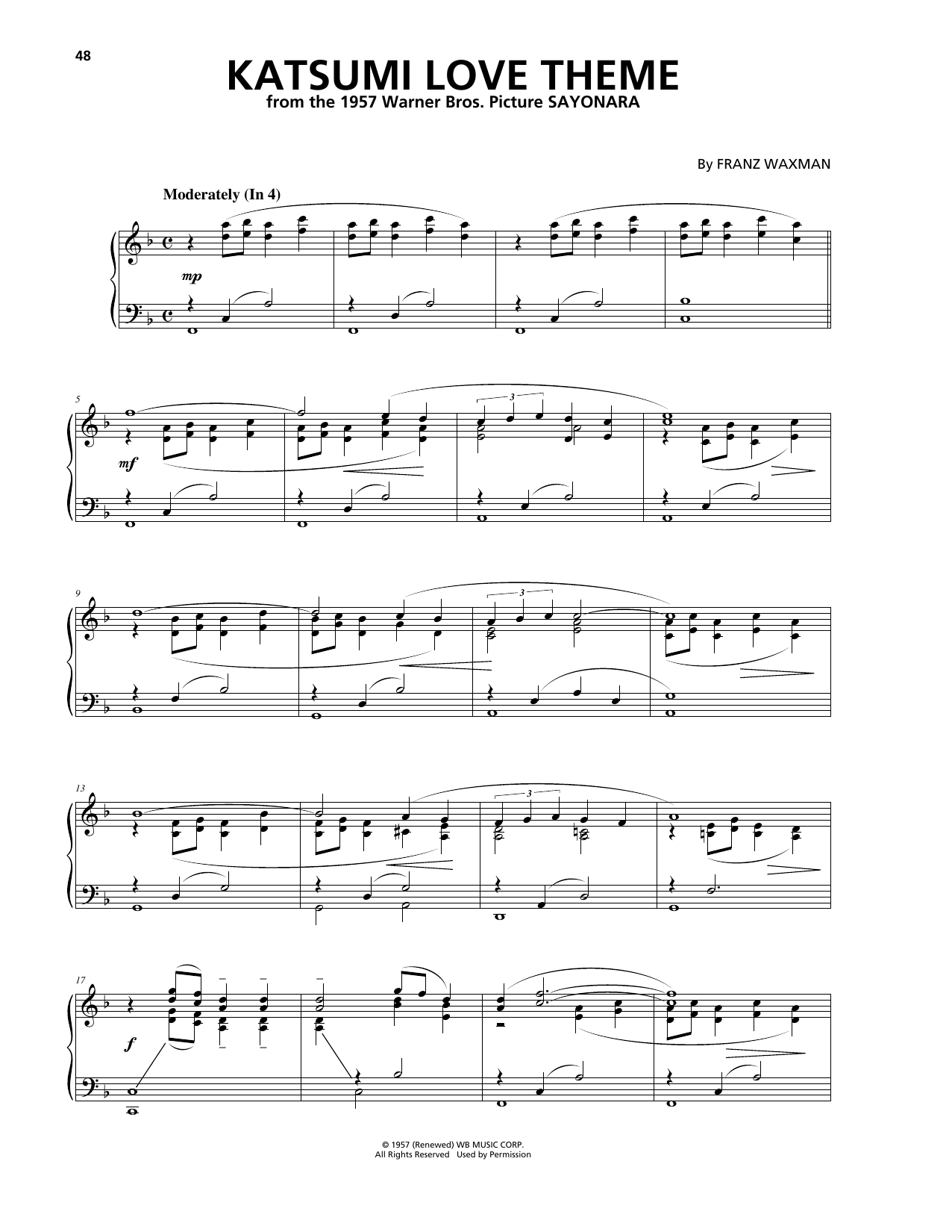 Download Franz Waxman Katsumi Love Theme Sheet Music and learn how to play Piano PDF digital score in minutes