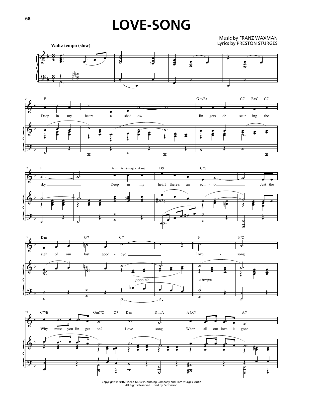 Download Franz Waxman Love-Song Sheet Music and learn how to play Piano, Vocal & Guitar (Right-Hand Melody) PDF digital score in minutes