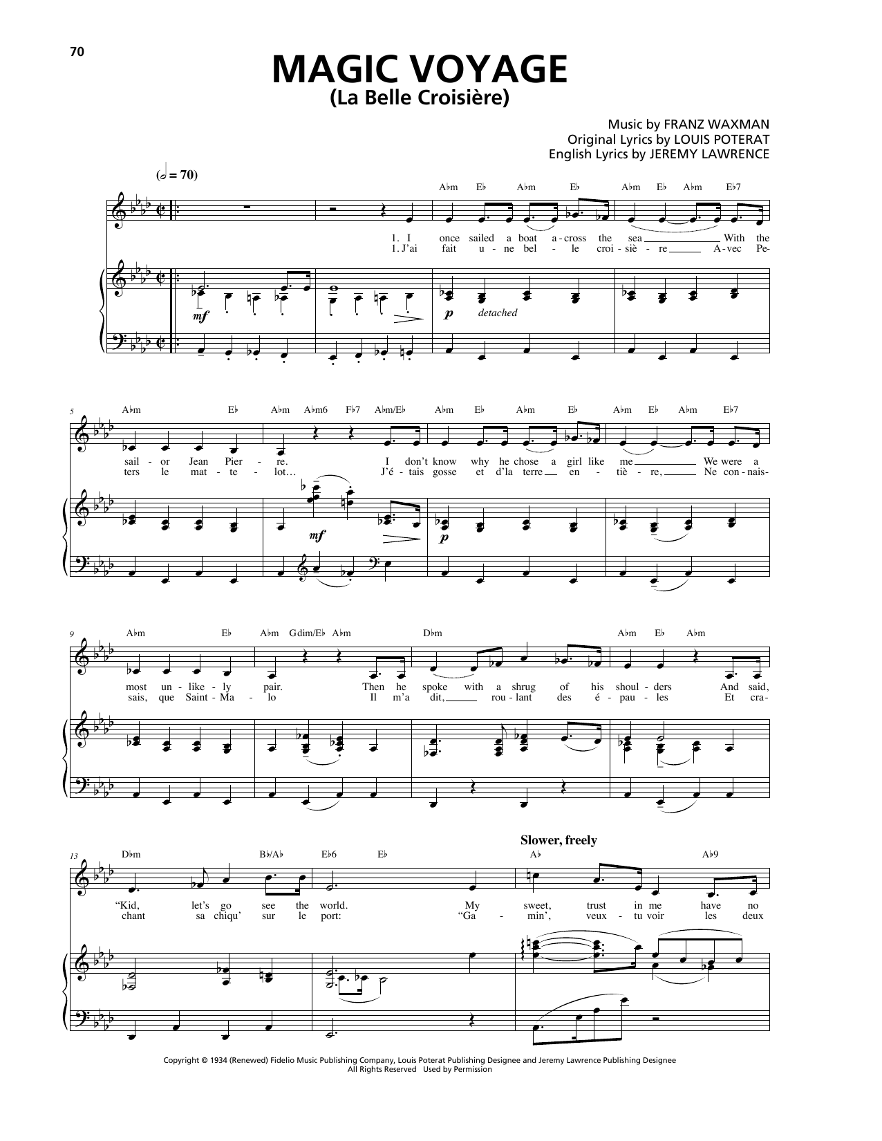 Download Franz Waxman Magic Voyage (La Belle Croisière) Sheet Music and learn how to play Piano, Vocal & Guitar (Right-Hand Melody) PDF digital score in minutes