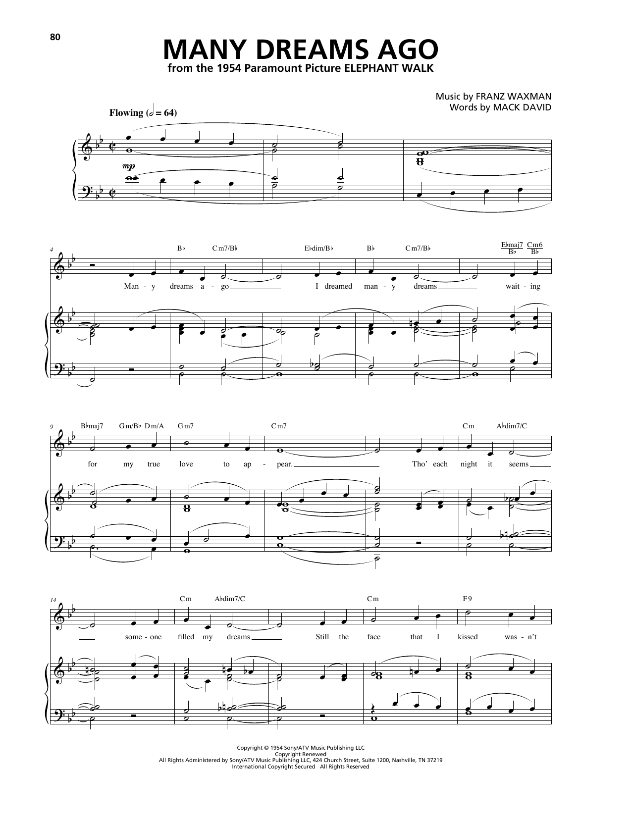 Download Franz Waxman Many Dreams Ago Sheet Music and learn how to play Piano, Vocal & Guitar (Right-Hand Melody) PDF digital score in minutes