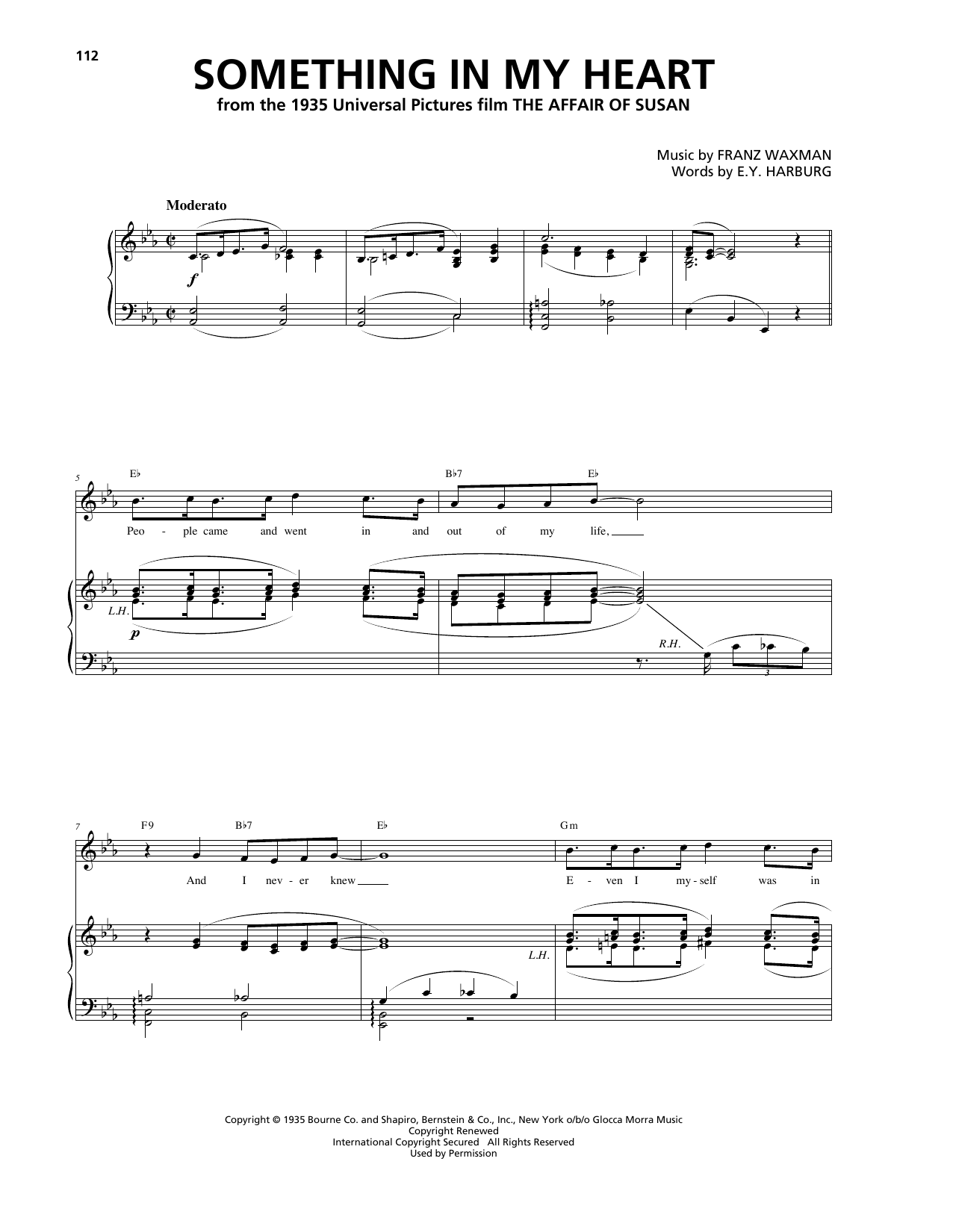 Download Franz Waxman Something In My Heart Sheet Music and learn how to play Piano, Vocal & Guitar (Right-Hand Melody) PDF digital score in minutes