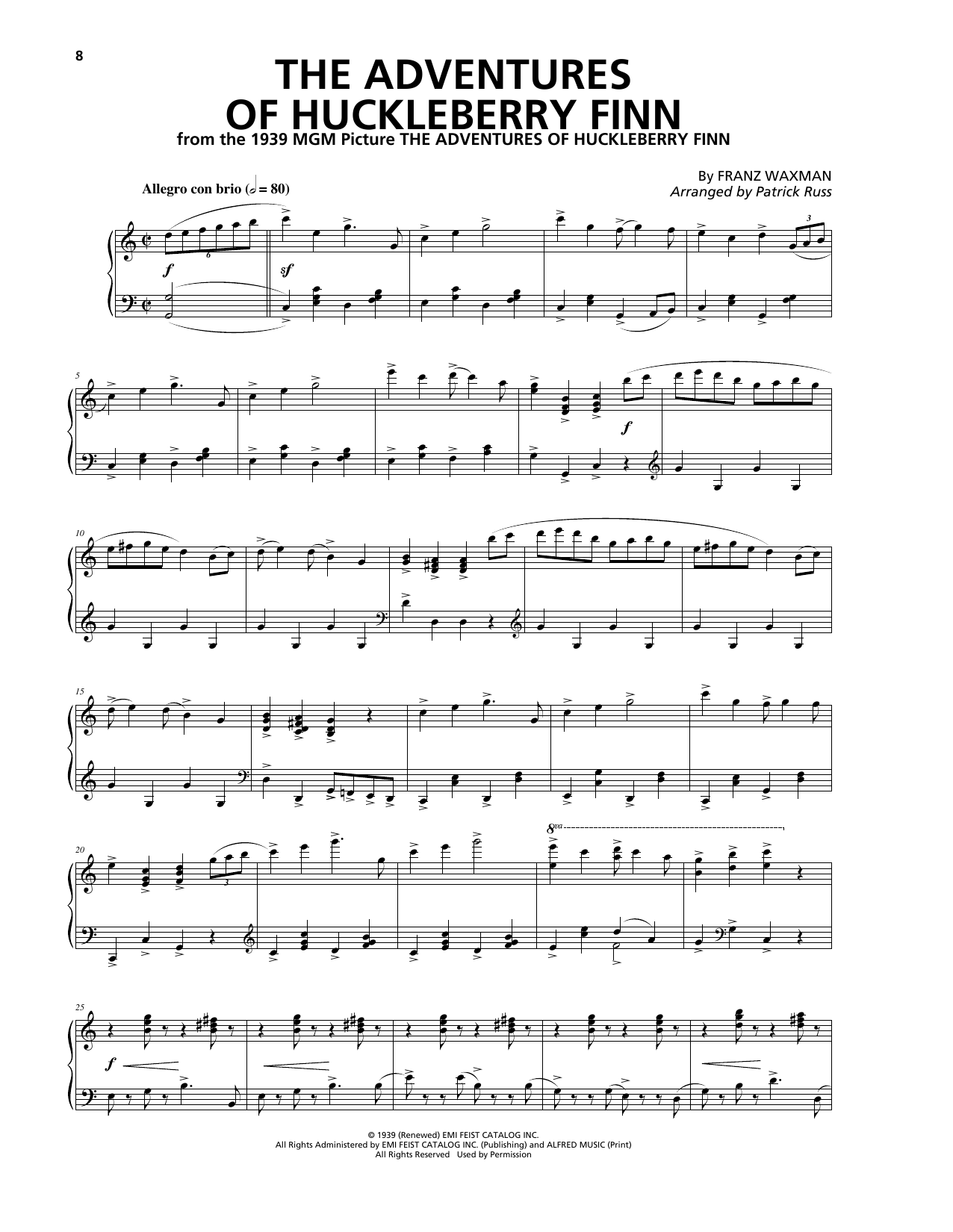 Download Franz Waxman The Adventures Of Huckleberry Finn Sheet Music and learn how to play Piano PDF digital score in minutes