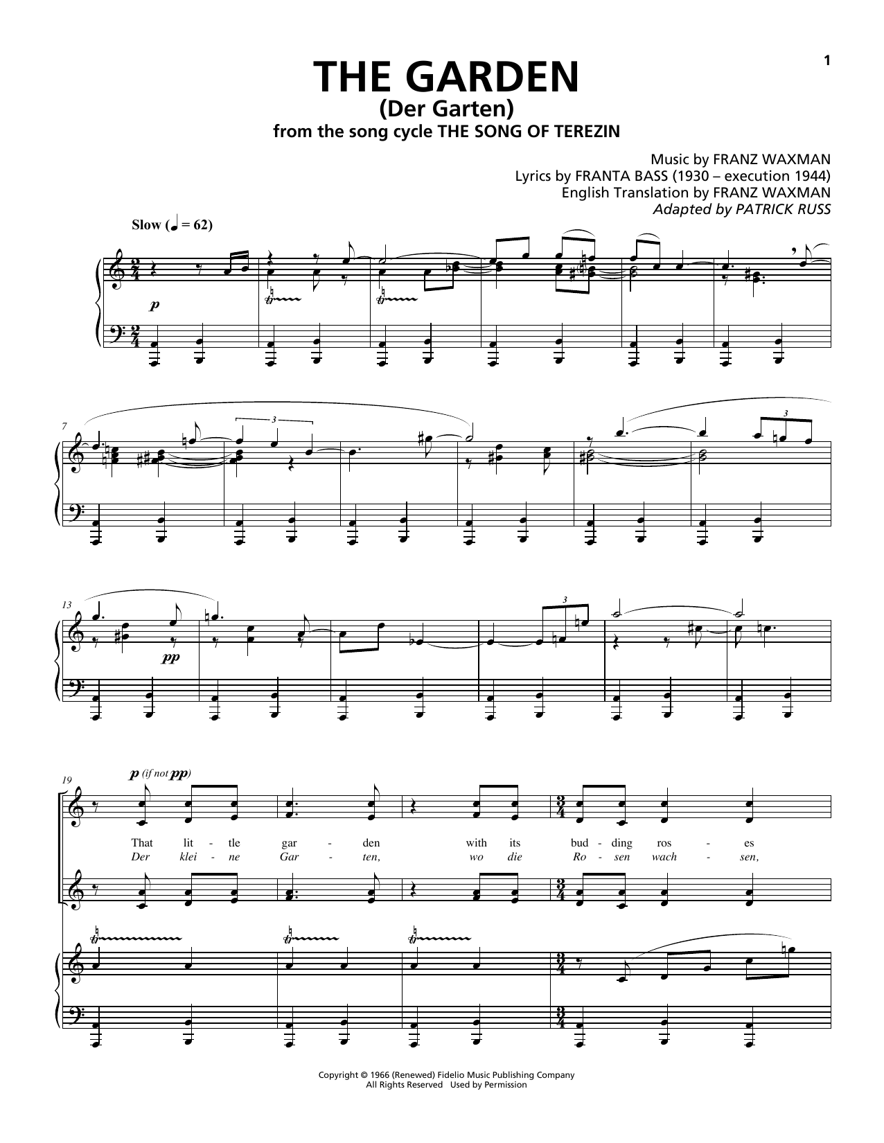 Download Franz Waxman The Garden (Der Garten) Sheet Music and learn how to play Piano & Vocal PDF digital score in minutes