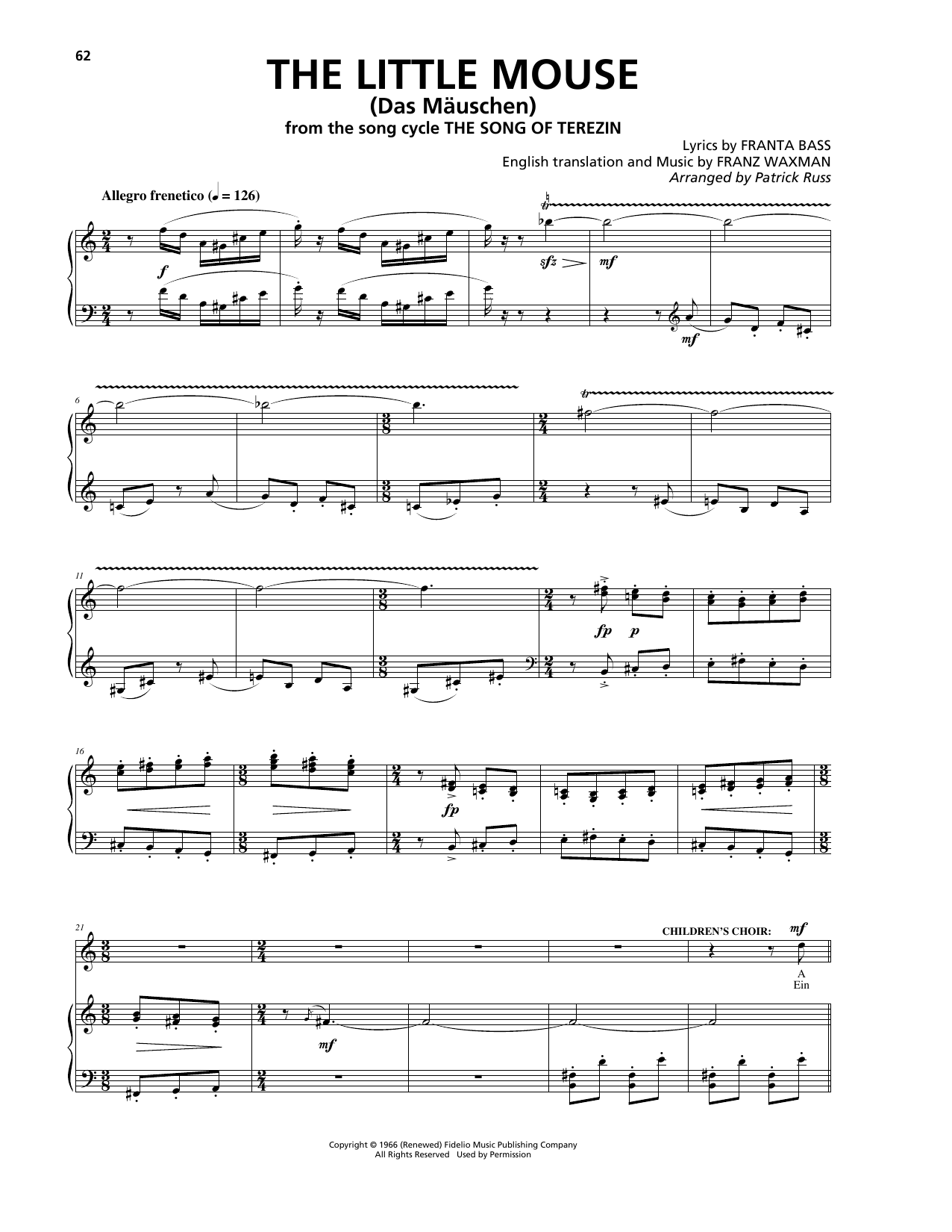 Download Franz Waxman The Little Mouse (Das Mäuschen) Sheet Music and learn how to play Piano, Vocal & Guitar (Right-Hand Melody) PDF digital score in minutes