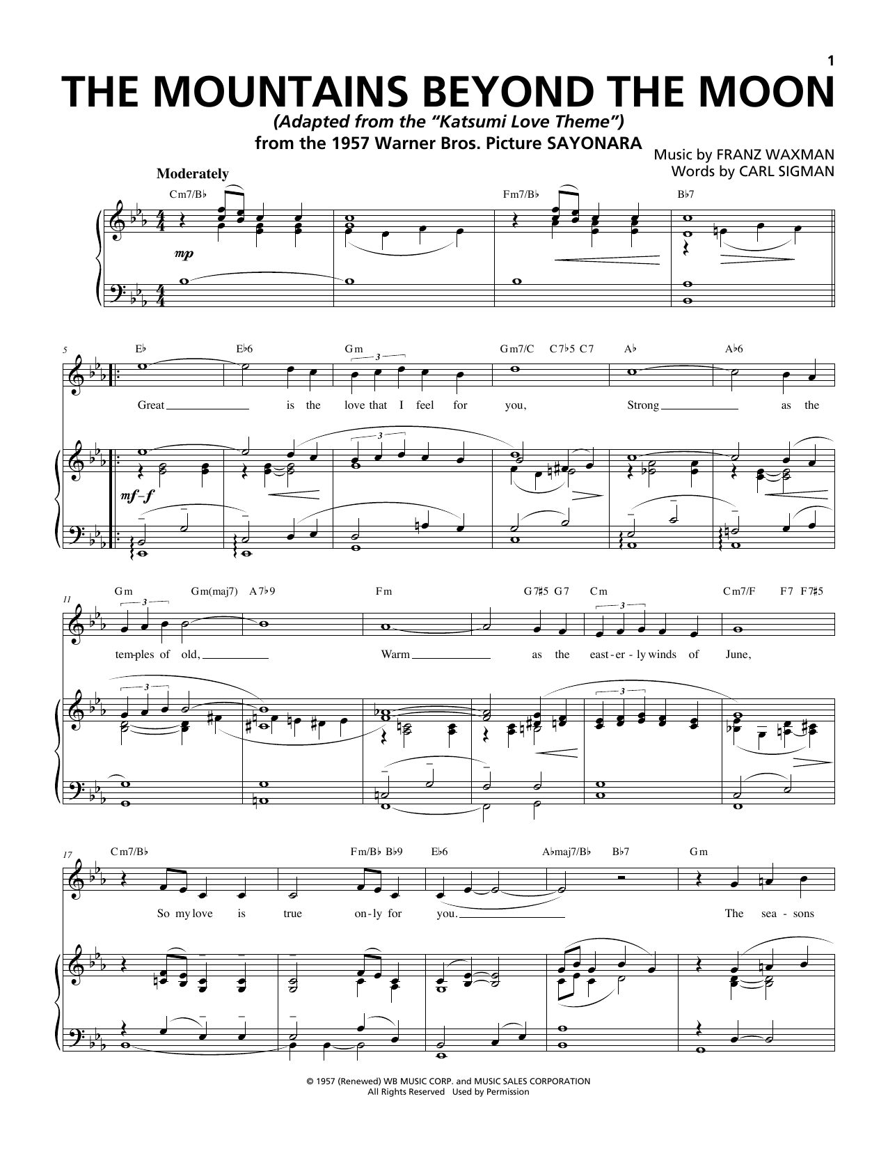 Download Franz Waxman The Mountains Beyond The Moon Sheet Music and learn how to play Piano & Vocal PDF digital score in minutes
