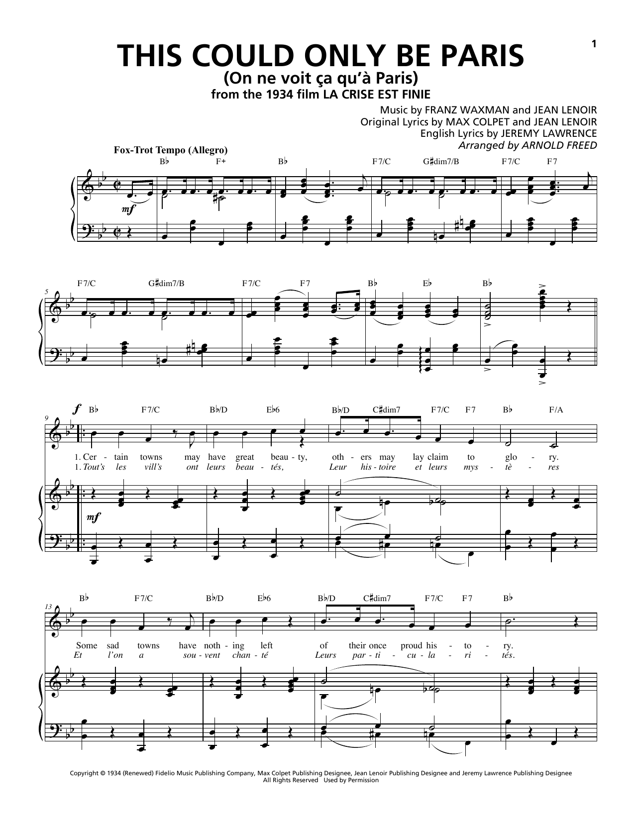 Download Franz Waxman This Could Only Be Paris (On ne voit ça qu'à Paris) Sheet Music and learn how to play Piano & Vocal PDF digital score in minutes