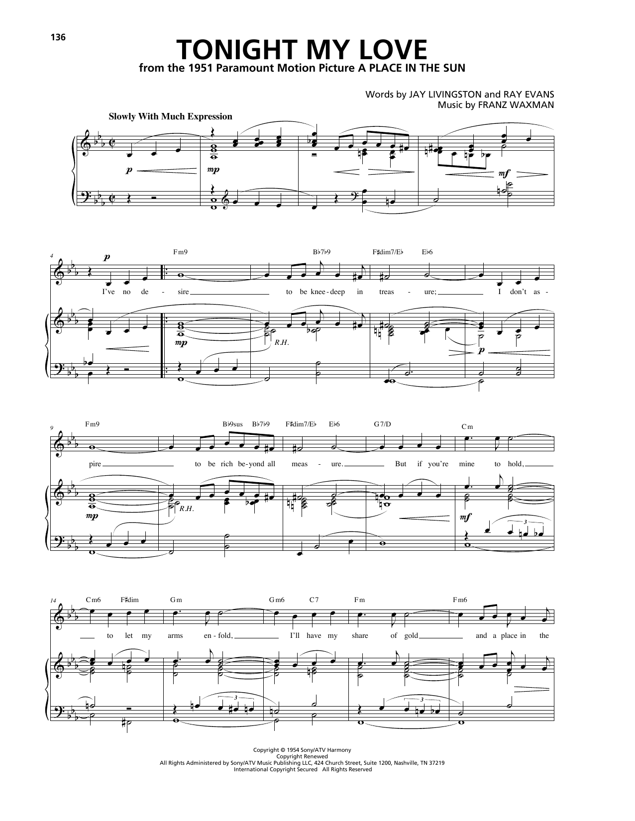 Download Franz Waxman Tonight My Love Sheet Music and learn how to play Piano, Vocal & Guitar (Right-Hand Melody) PDF digital score in minutes