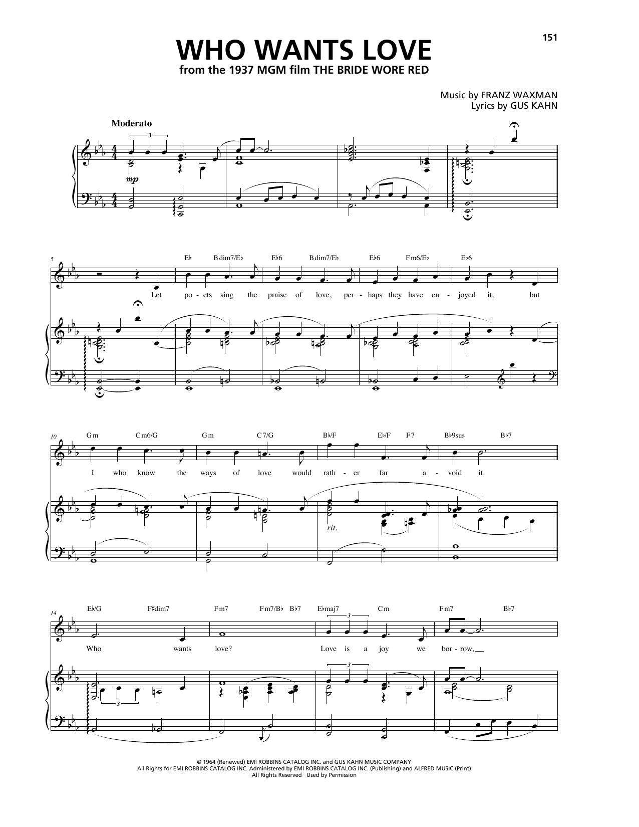 Download Franz Waxman Who Wants Love Sheet Music and learn how to play Piano, Vocal & Guitar (Right-Hand Melody) PDF digital score in minutes