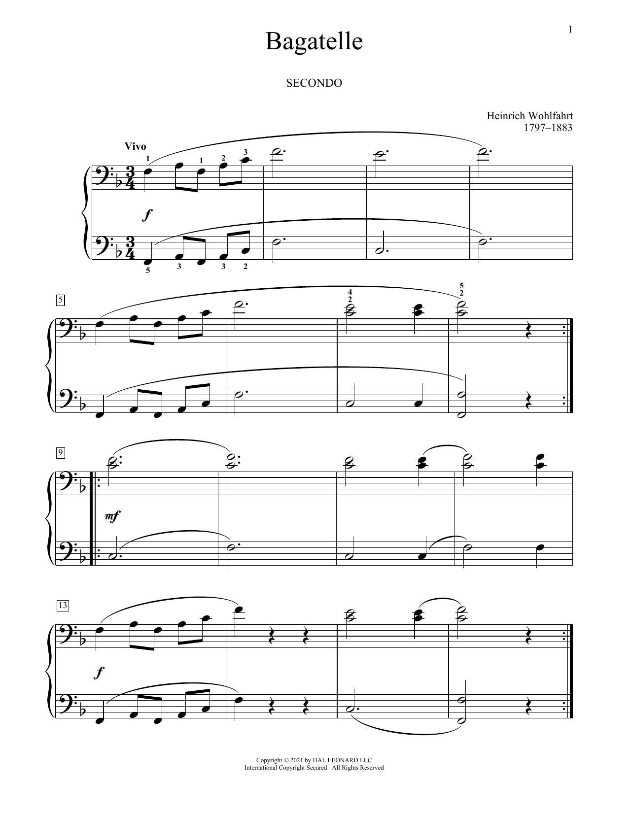 Download Franz Wohlfarht Bagatelle Sheet Music and learn how to play Piano Duet PDF digital score in minutes