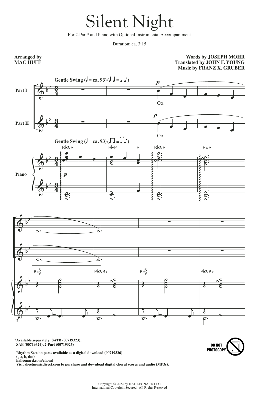 Download Franz X. Gruber Silent Night (arr. Mac Huff) Sheet Music and learn how to play SATB Choir PDF digital score in minutes