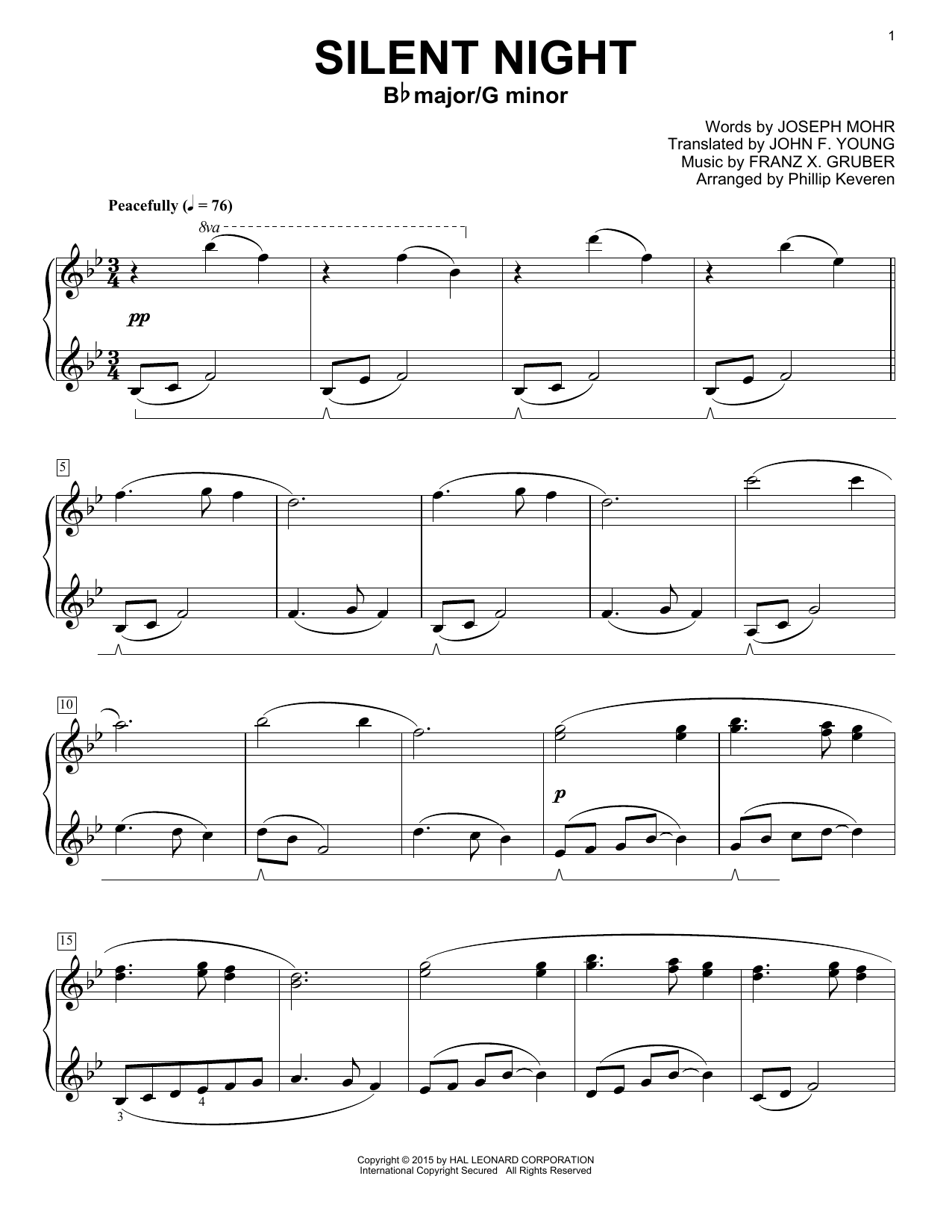 Download Franz X. Gruber Silent Night (arr. Phillip Keveren) Sheet Music and learn how to play Piano Duet PDF digital score in minutes