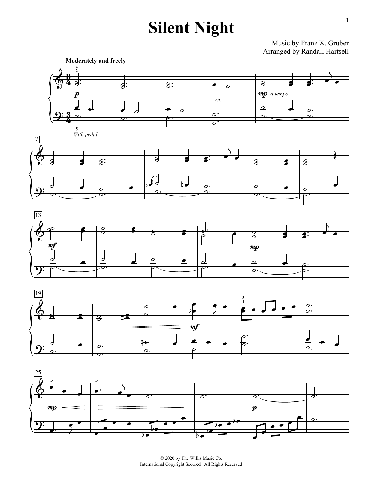 Download Franz X. Gruber Silent Night (arr. Randall Hartsell) Sheet Music and learn how to play Educational Piano PDF digital score in minutes