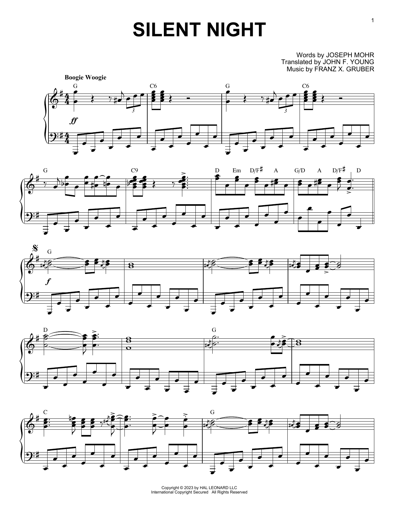 Download Franz X. Gruber Silent Night [Boogie Woogie version] (arr. Brent Edstrom) Sheet Music and learn how to play Piano Solo PDF digital score in minutes