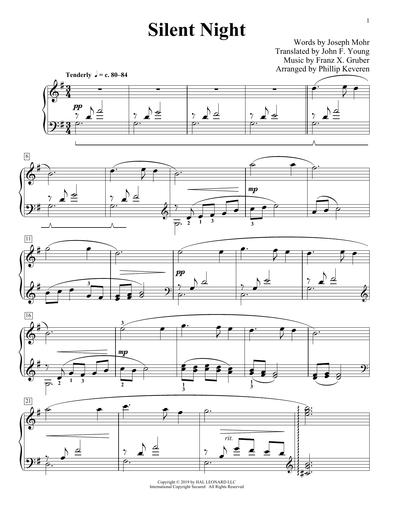 Download Franz X. Gruber Silent Night [Classical version] (arr. Phillip Keveren) Sheet Music and learn how to play Piano Solo PDF digital score in minutes