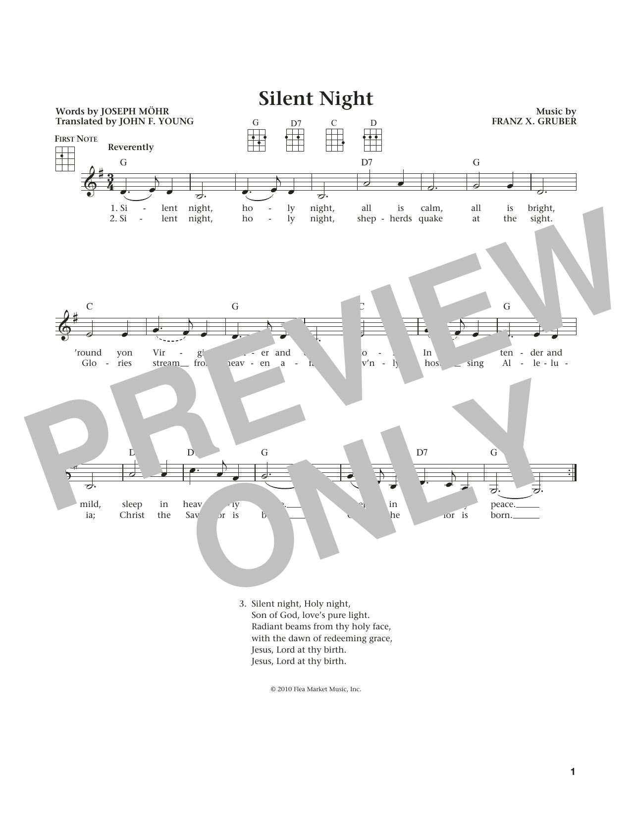 Download Franz X. Gruber Silent Night Sheet Music and learn how to play Ukulele PDF digital score in minutes