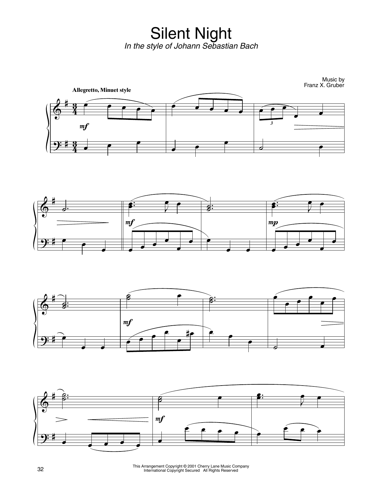 Download Franz X. Gruber Silent Night (in the style of J.S. Bach) (arr. Carol Klose) Sheet Music and learn how to play Piano Solo PDF digital score in minutes