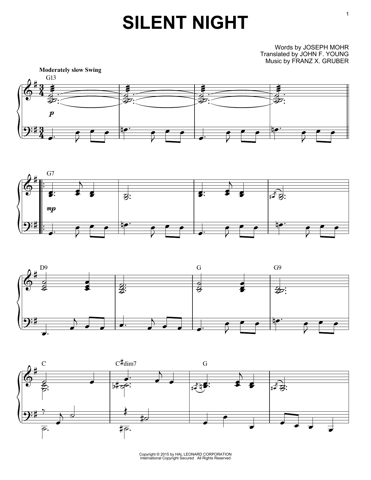 Download Franz Gruber Silent Night Sheet Music and learn how to play Piano PDF digital score in minutes