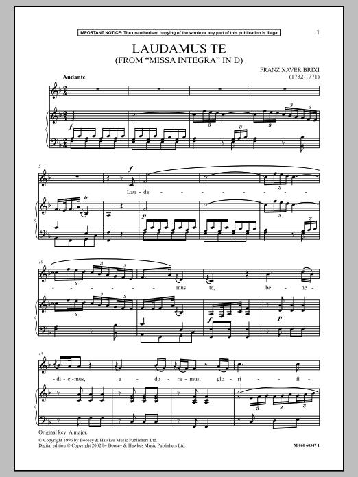 Download Franz Xaver Brixi Laudamus Te (from Missa Integra In D) Sheet Music and learn how to play Piano & Vocal PDF digital score in minutes