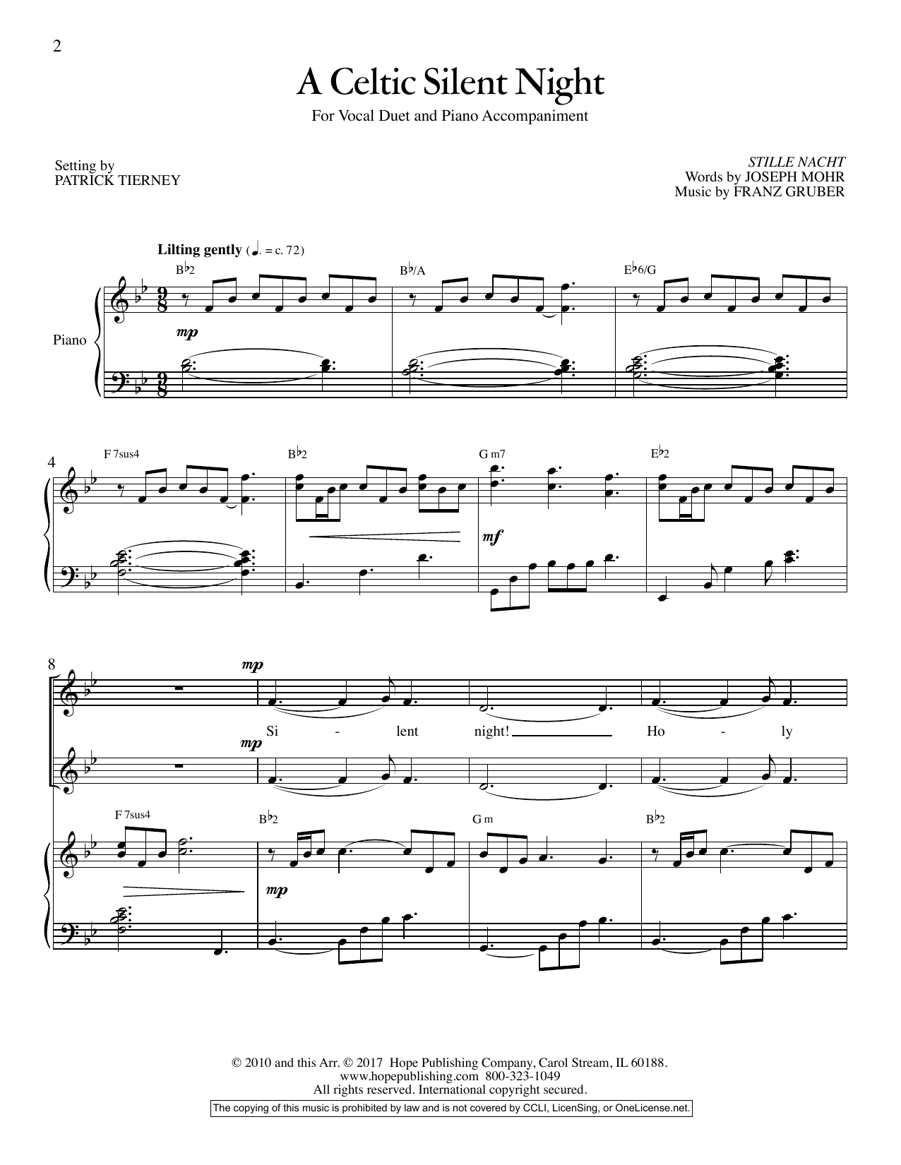 Download Franz Gruber A Celtic Silent Night Sheet Music and learn how to play Vocal Duet PDF digital score in minutes
