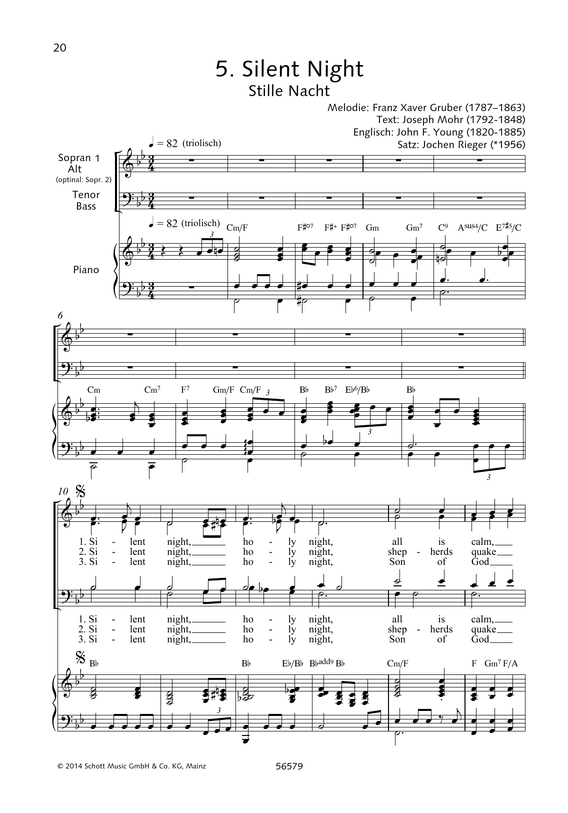 Download Franz Xaver Gruber Silent Night Sheet Music and learn how to play Choir PDF digital score in minutes