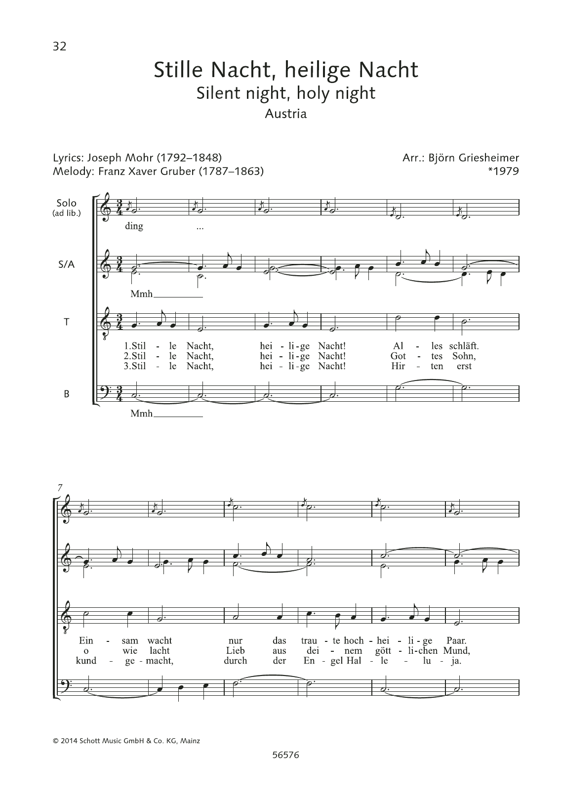 Download Franz Xaver Gruber Stille Nacht, Heilige Nacht Sheet Music and learn how to play Choir PDF digital score in minutes