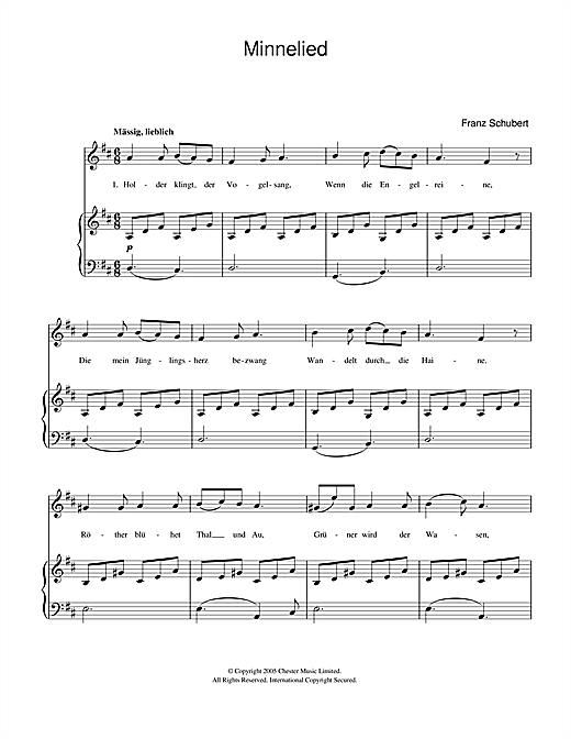 Download Franz Schubert Minnelied D.429 Sheet Music and learn how to play Piano & Vocal PDF digital score in minutes