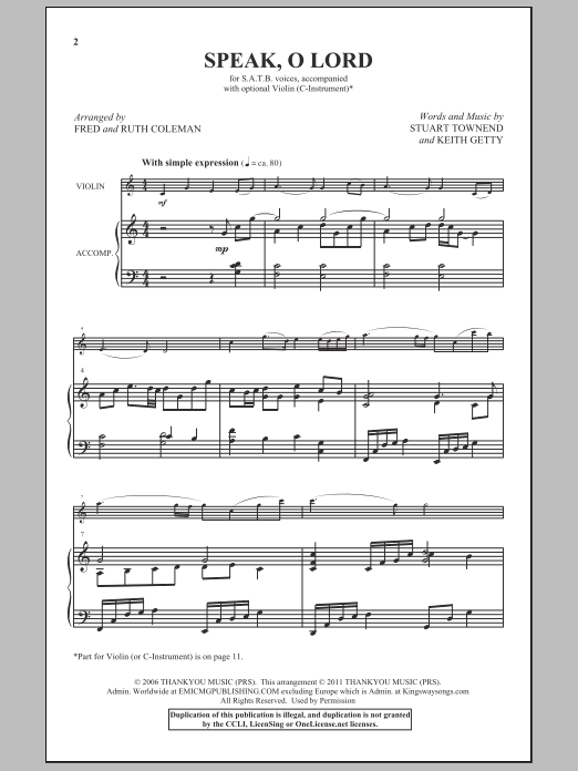 Download Fred and Ruth Coleman Speak, O Lord Sheet Music and learn how to play SATB PDF digital score in minutes