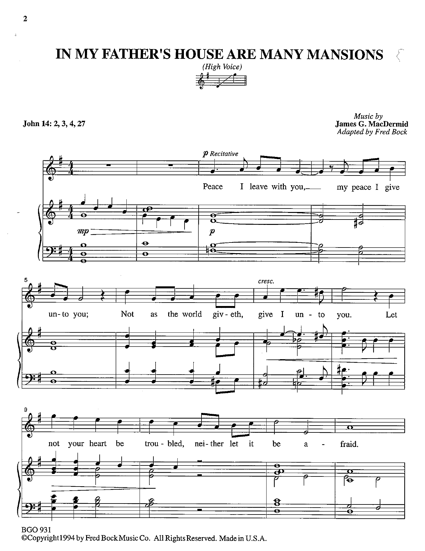 Download Fred Bock In My Father's House Are Many Mansions Sheet Music and learn how to play Piano & Vocal PDF digital score in minutes