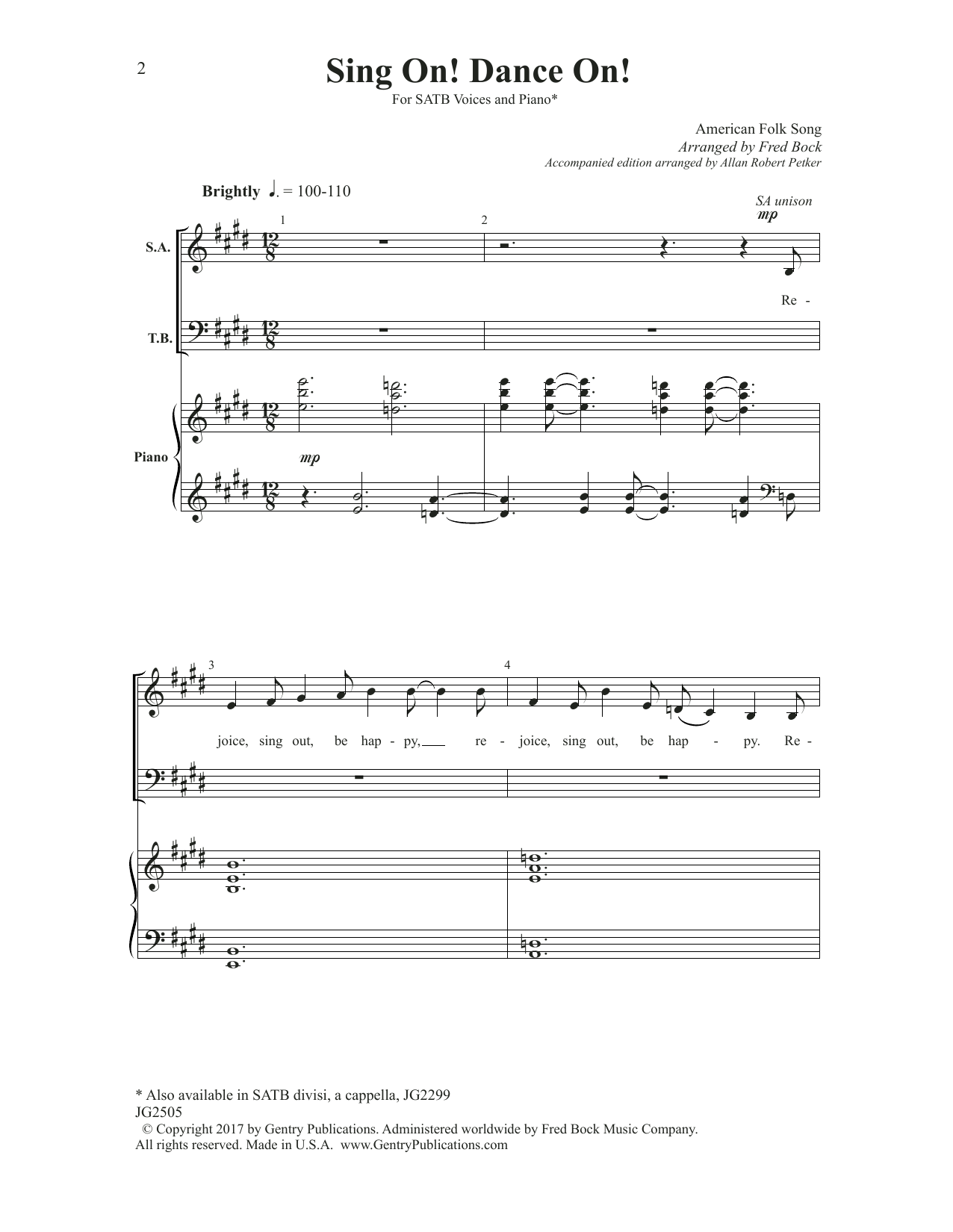 Download Fred Bock Sing On! Dance On! Sheet Music and learn how to play SATB Choir PDF digital score in minutes