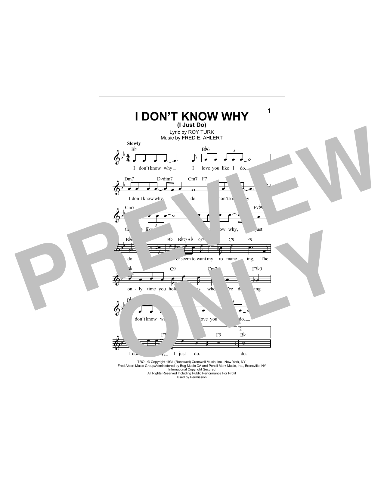 Download Fred E. Ahlert I Don't Know Why (I Just Do) Sheet Music and learn how to play Lead Sheet / Fake Book PDF digital score in minutes