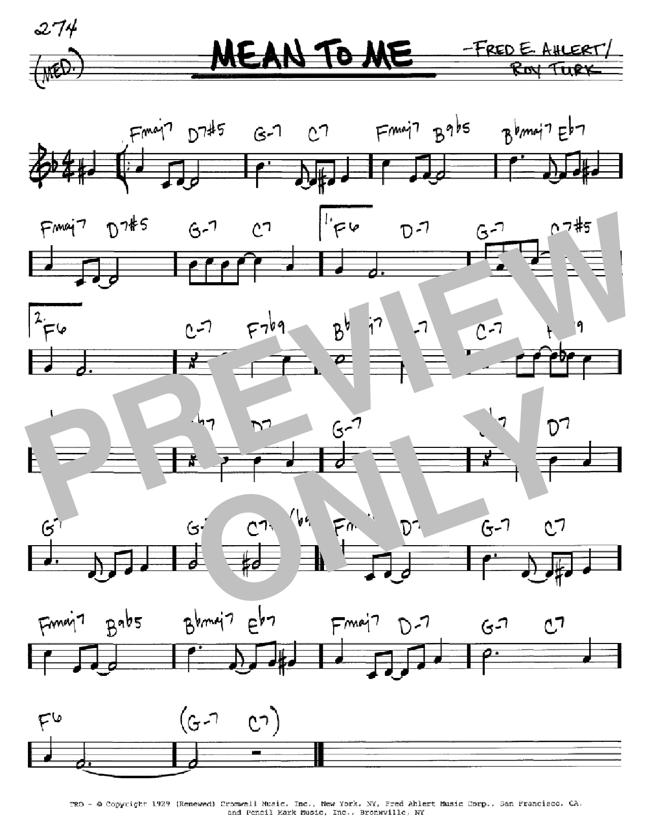 Download Fred E. Ahlert Mean To Me Sheet Music and learn how to play Real Book – Melody, Lyrics & Chords PDF digital score in minutes