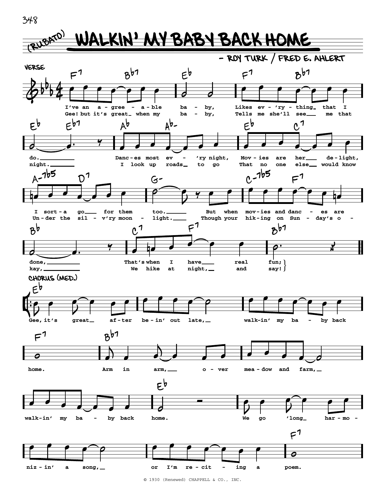 Download Fred E. Ahlert Walkin' My Baby Back Home (arr. Robert Rawlins) Sheet Music and learn how to play Real Book – Melody, Lyrics & Chords PDF digital score in minutes