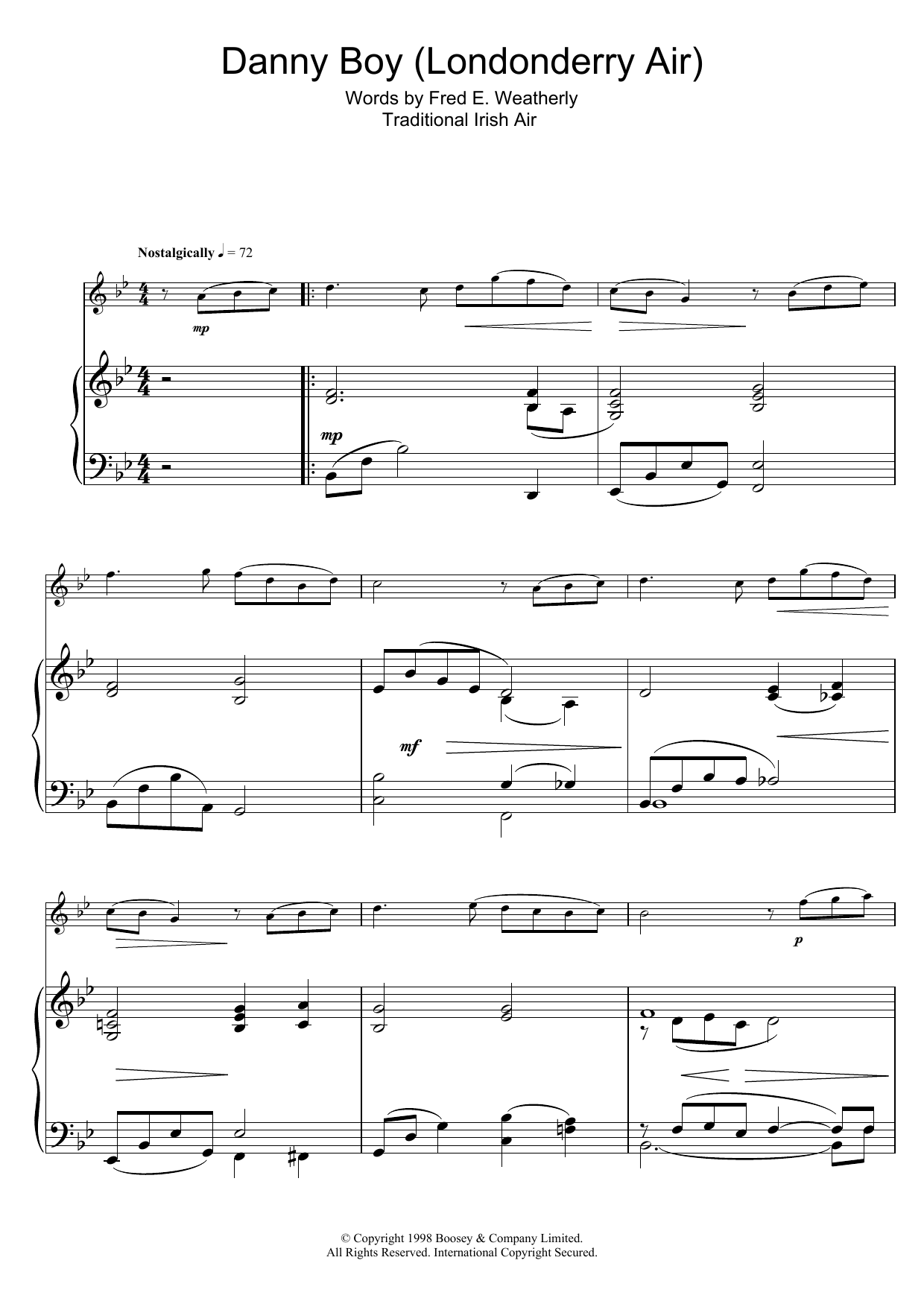 Download Fred E. Weatherly Danny Boy Sheet Music and learn how to play Flute PDF digital score in minutes