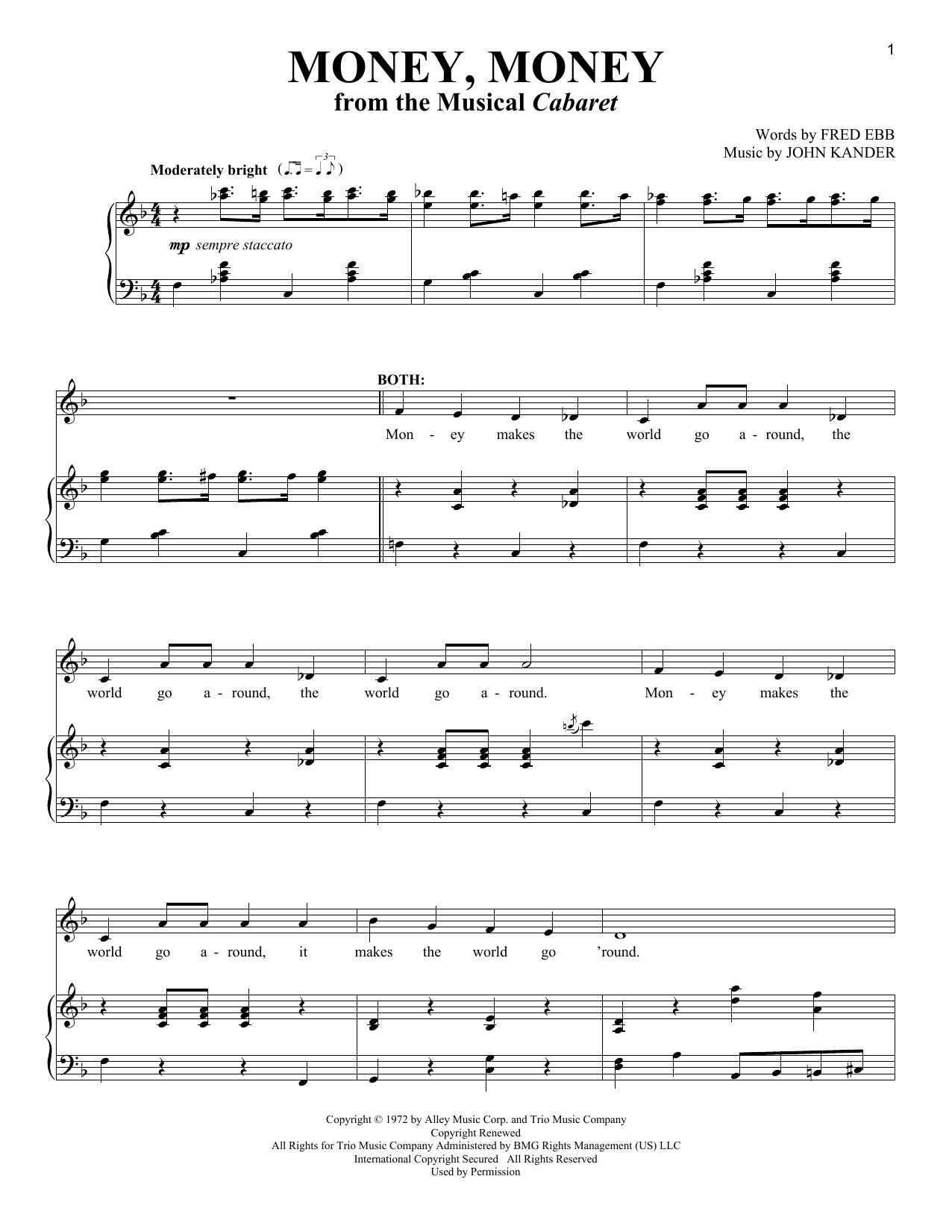 Download Fred Ebb Money, Money Sheet Music and learn how to play Vocal Duet PDF digital score in minutes