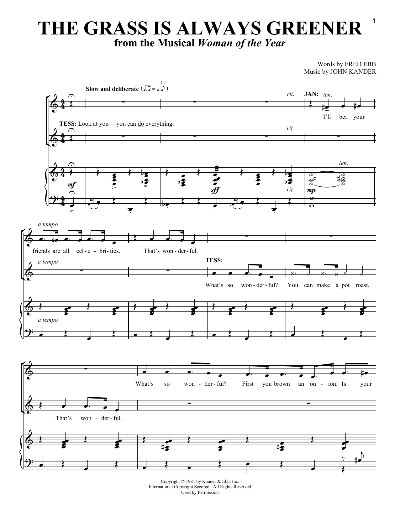 Download Fred Ebb The Grass Is Always Greener Sheet Music and learn how to play Vocal Duet PDF digital score in minutes