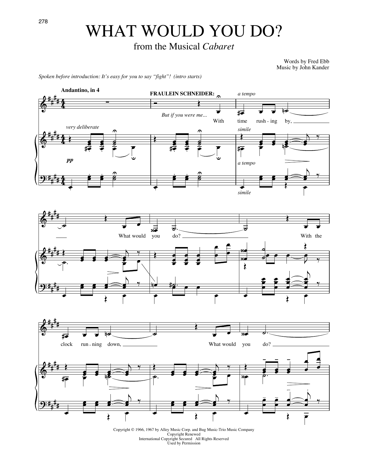 Download Fred Ebb What Would You Do? (from Cabaret) Sheet Music and learn how to play Piano & Vocal PDF digital score in minutes
