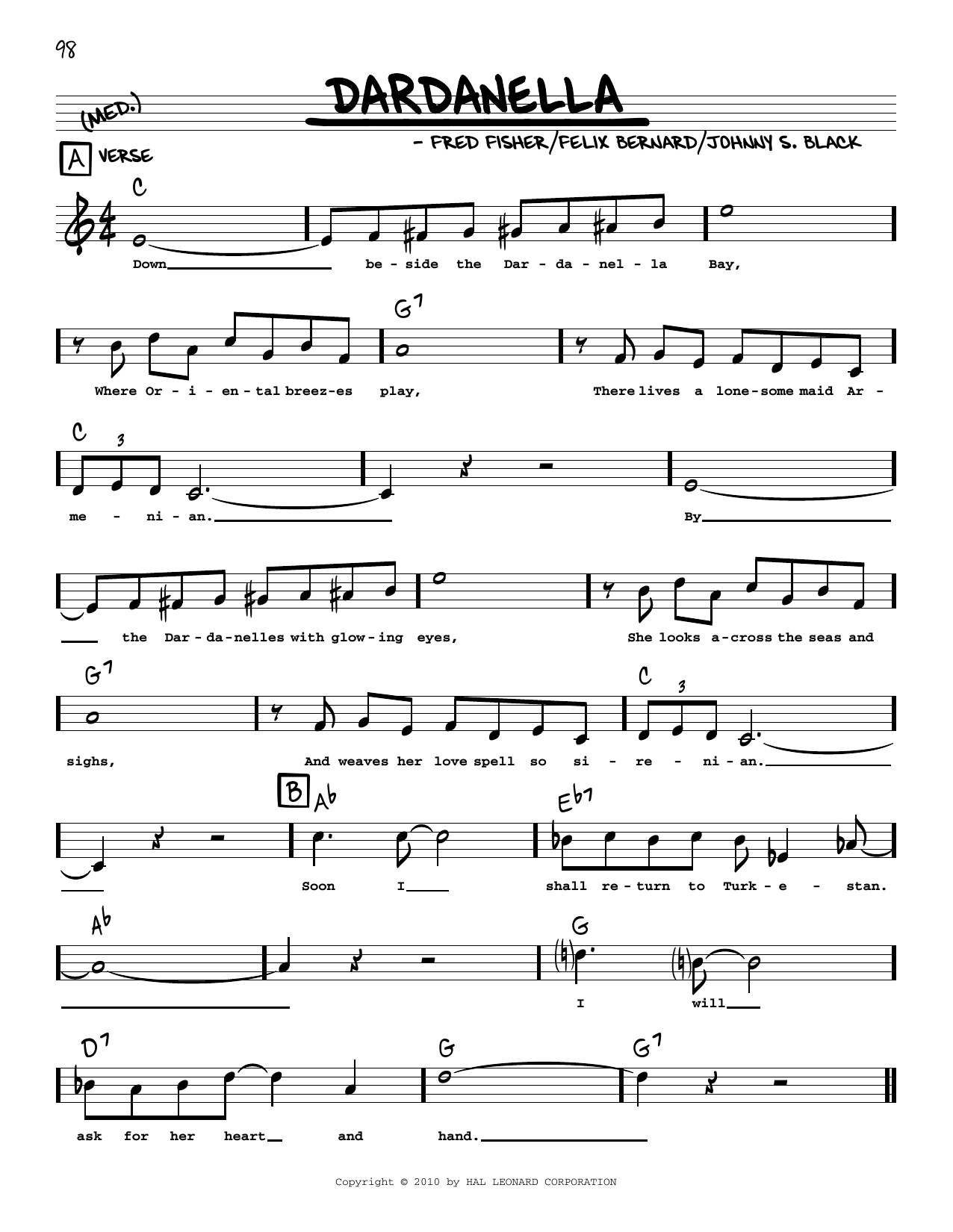 Download Fred Fisher Dardanella Sheet Music and learn how to play Real Book – Melody, Lyrics & Chords PDF digital score in minutes