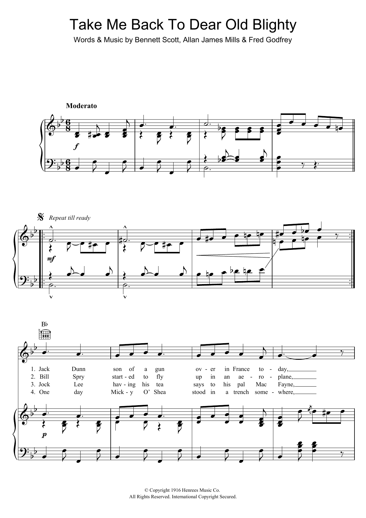 Download Fred Godfrey Take Me Back To Dear Old Blighty Sheet Music and learn how to play Piano, Vocal & Guitar (Right-Hand Melody) PDF digital score in minutes