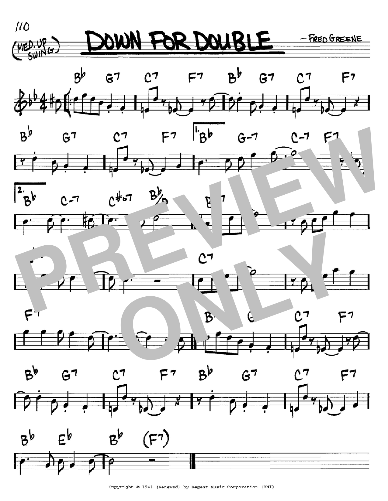 Download Fred Greene Down For Double Sheet Music and learn how to play Real Book - Melody & Chords - Bass Clef Instruments PDF digital score in minutes